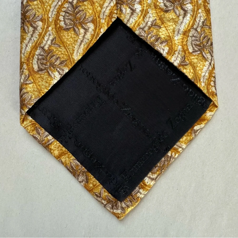 Ermenegildo‎ Zegna Silk Tie Gold Floral Made in Italy